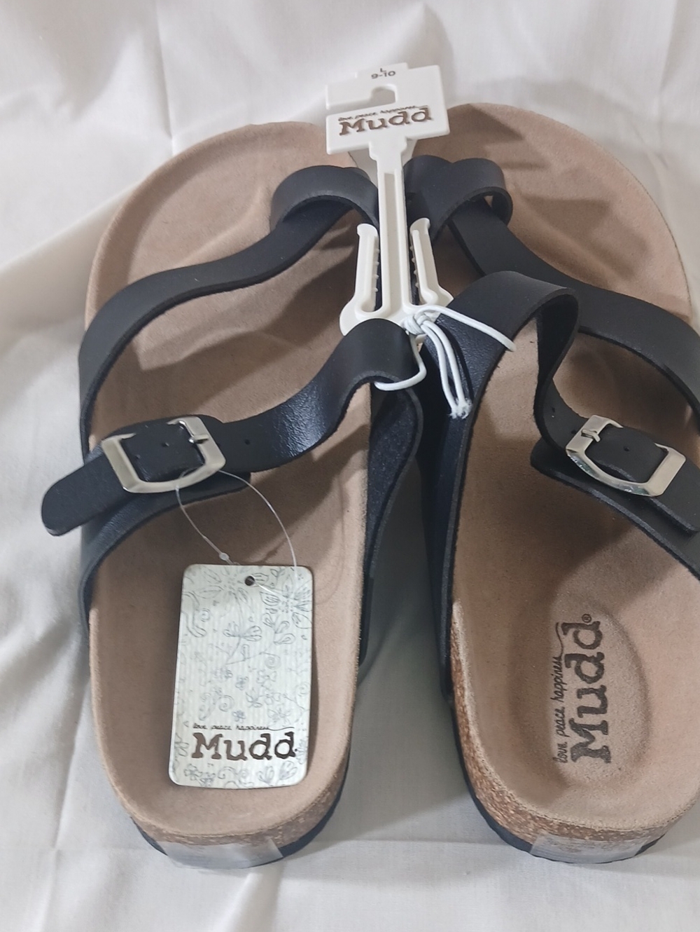 Mudd Black Double Buckle Footbed Sandals Large 9-10
